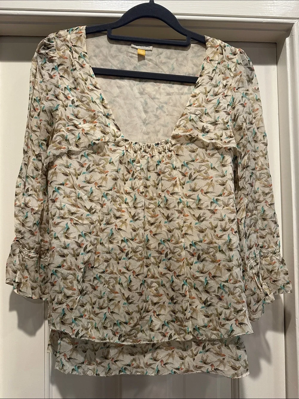 Lightweight Cream Bird Print Blouse